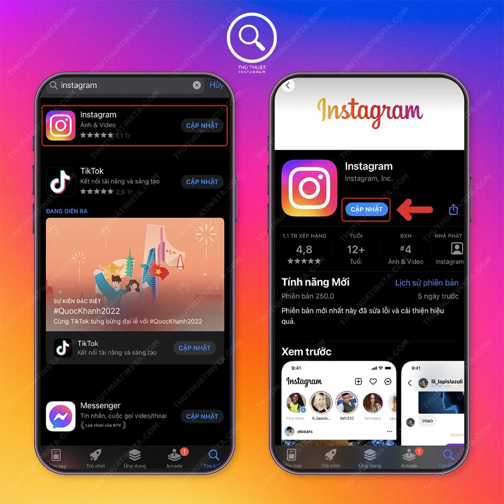 Cập nhật lại ứng dụng Instagram