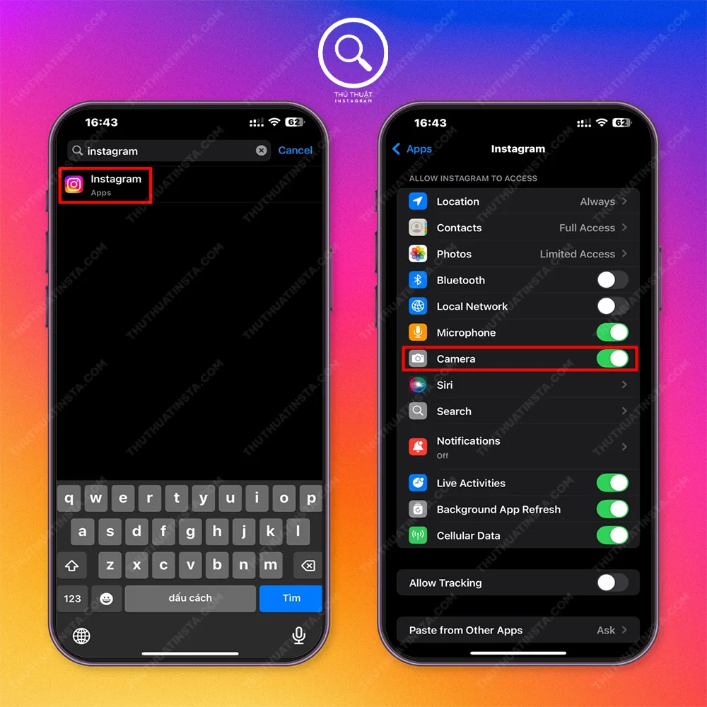 Chưa cấp quyền truy cập camera cho app