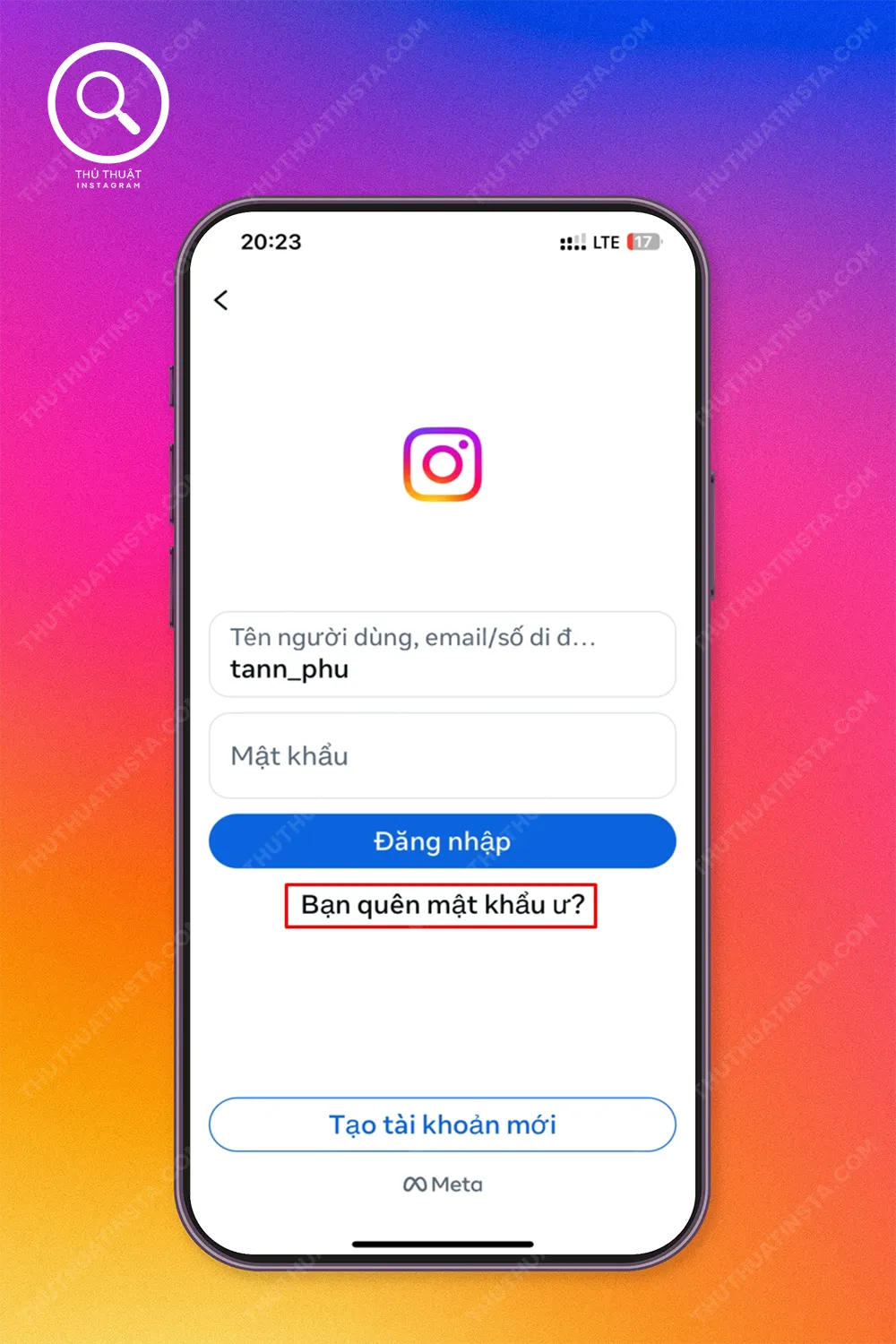 Bước 1: Truy cập instagram → Chọn “Bạn quên mật khẩu ư?”