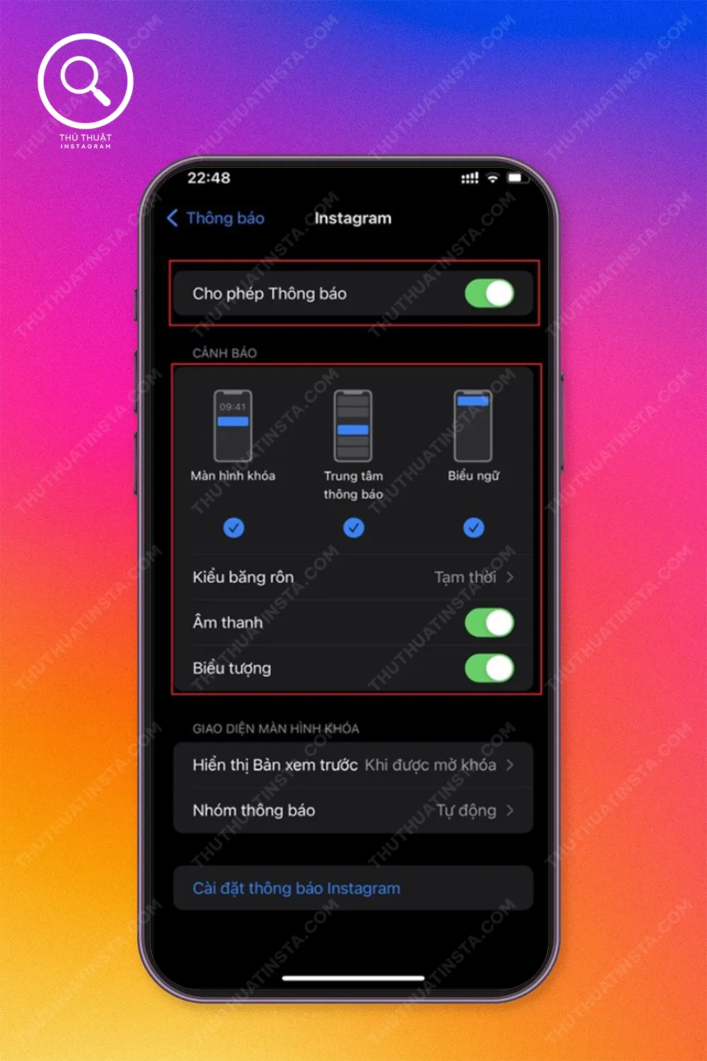 Bước 2: Tại đây bạn hãy kiểm tra là đã cho ứng dụng được phép thông báo trên iPhone của bạn hay chưa nhé.