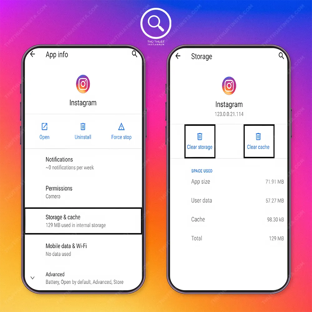 Xóa dữ liệu và bộ nhớ cache của Instagram