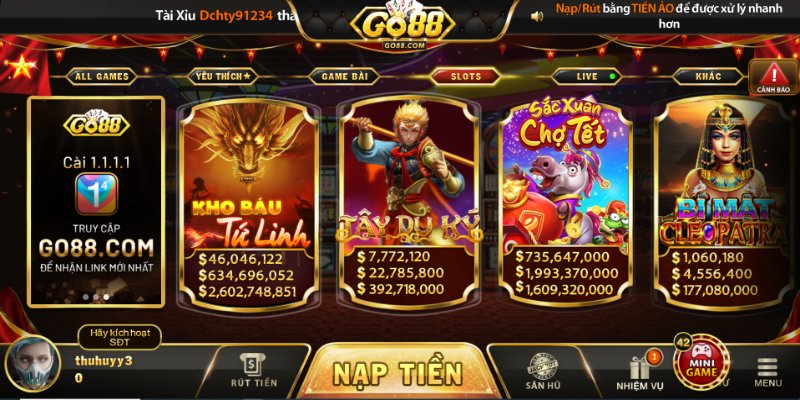Giao diện quay thưởng game slot Go88 trực quan sinh động