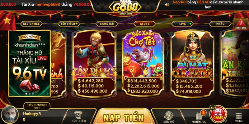 Giao diện game slot Go88 tối ưu mang lại trải nghiệm mượt mà